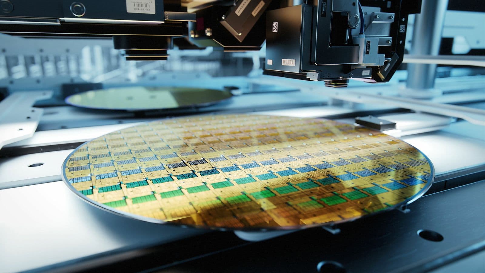 Close-up Shot of Silicon Wafer at Advanced Semiconductor Foundry