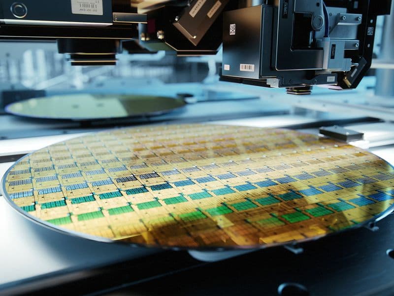 Close-up Shot of Silicon Wafer at Advanced Semiconductor Foundry